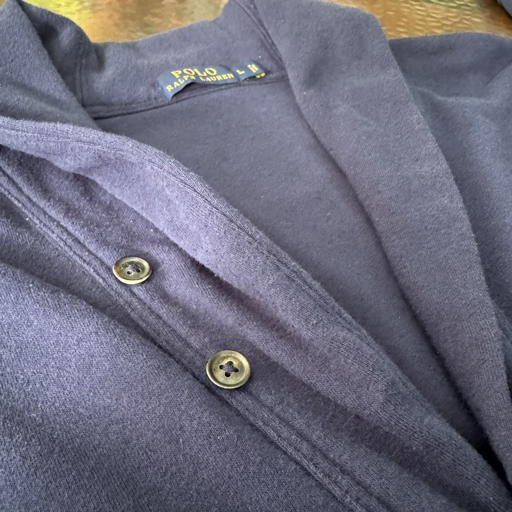 Polo Ralph Lauren Shawl Collar Cardigan Men L Blue Cotton Button Up Knit Sweater - Picture 12 of 15